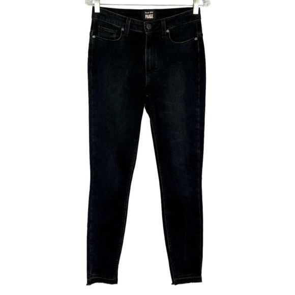 Paige Rosie HW Madeline Undone Hem Skinny Jeans Black Dusk size 27 - Picture 2 of 12